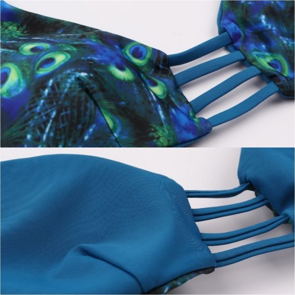 ✨Reversible Peacock Feather Cheeky Thong Bikini ✨ - Picture 5 of 8